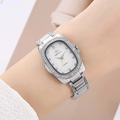 Luckacco Luxury 2025 Women's Simple Quartz Watch Casual Green Diamond Set design Female Dress stainless steel bracelet clock Watches