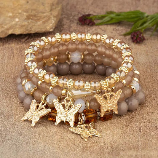 Luckacco 4Pcs Bohemian Butterfly Charm Bracelet Set For Women Crystal Beads Chain Bangle Female Fashion Party Jewelry Gift