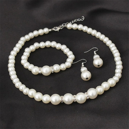 Luckacco Wedding Engagement Women Simulated Pearls Jewelry Set Necklace / Earrings / Bracelets Fashion Jewelry For Lady Party Gift