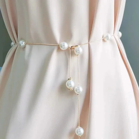 Luckacco Ladies Versatile, Beautiful Pearl Chain, Thin Waistband, Versatile Dress Waist Chain