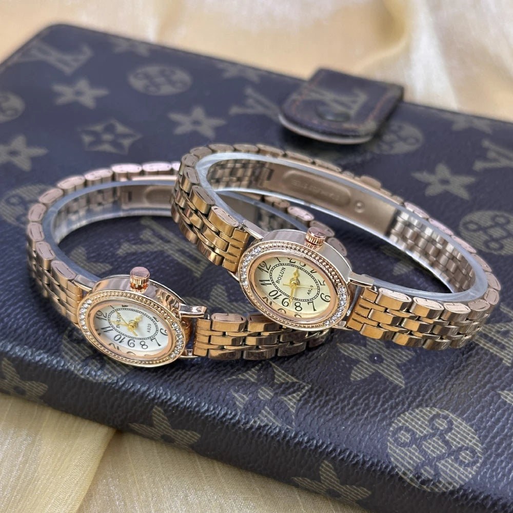 luckacco elegant women diamond oval watch female hand watch steel small original luxury ladies wristwatch golden relógio