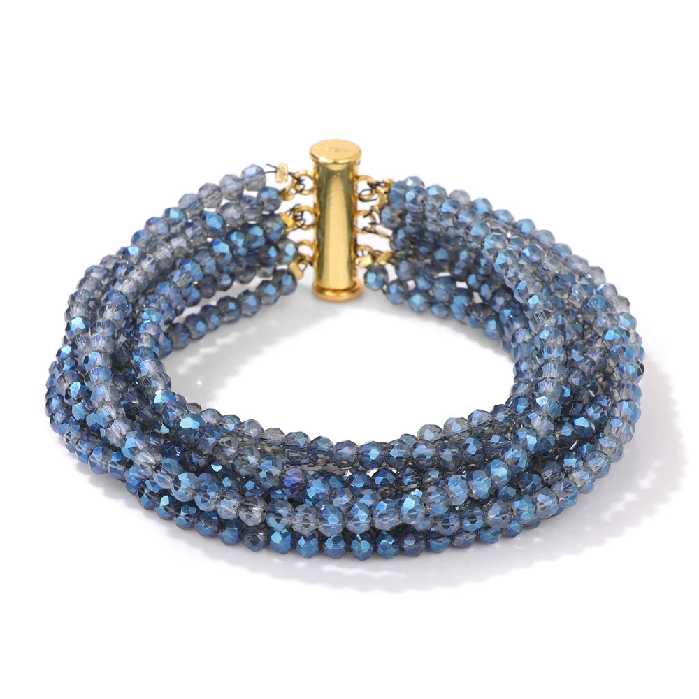 luckacco blue glass crystal miyuki bracelet bohemia multi layered faceted crystal beads bracelets for women men magnetic buckle jewelry
