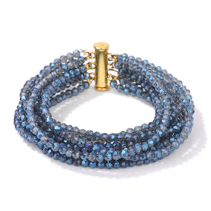 Luckacco Blue Glass Crystal Miyuki Bracelet Bohemia Multi layered Faceted Crystal Beads Bracelets For Women Men Magnetic Buckle Jewelry