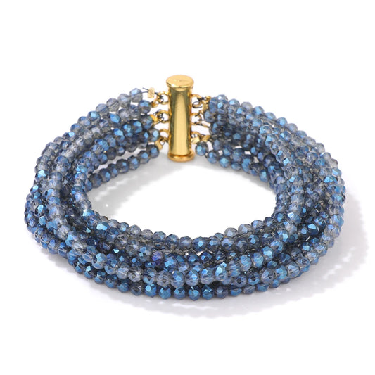 Luckacco Blue Glass Crystal Miyuki Bracelet Bohemia Multi layered Faceted Crystal Beads Bracelets For Women Men Magnetic Buckle Jewelry