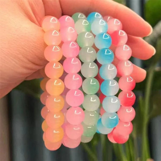 Luckacco Quartz Crystal Pink Powder Crystal Quartz Natural Stone Streche Bracelet Elastic Cord Pulserase Jewelry Beads Lovers Woman Gift