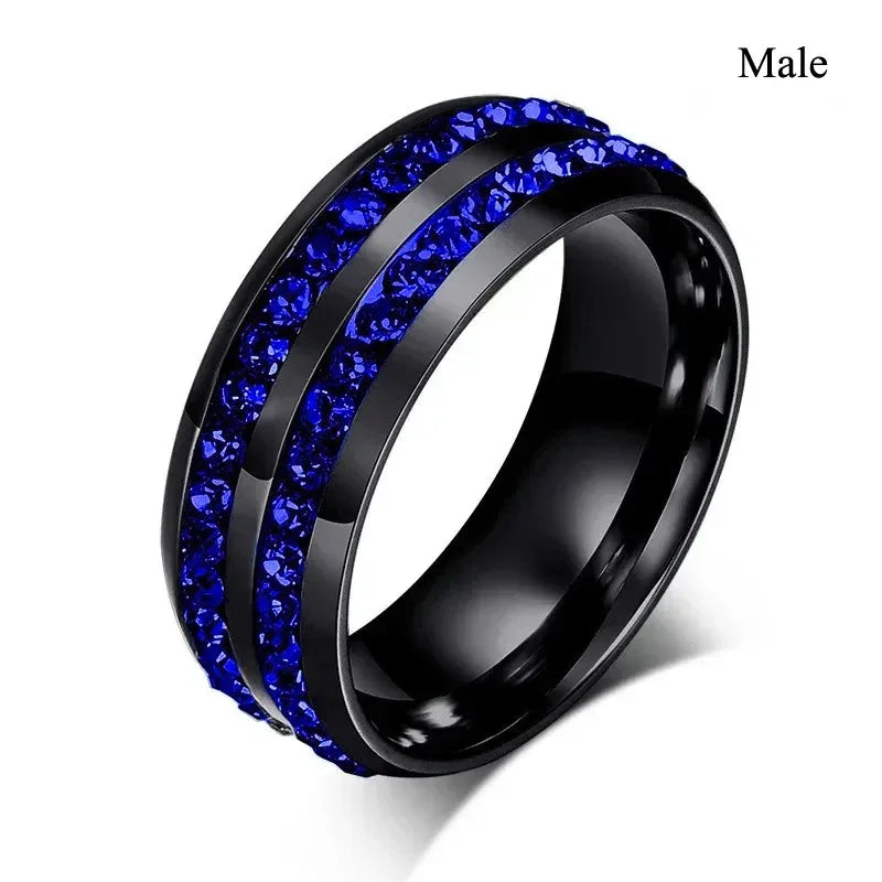 luckacco couple rings exquisite women rhinestones zirconia rings set simple gold color men stainless steel cz stone rings wedding jewelry