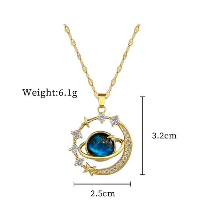 Luckacco Light Luxury Titanium Steel Star Series Necklace for Women Gold Color Planet Moon Astronaut Pendant Necklaces Jewelry Gifts
