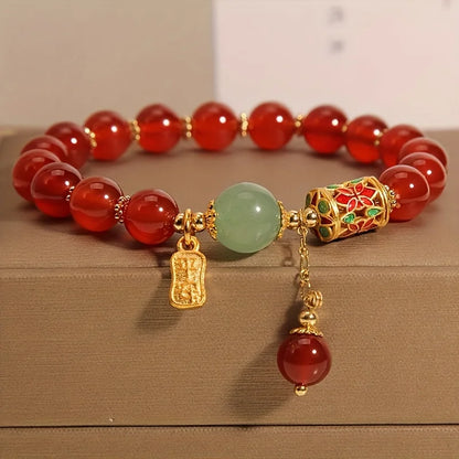 Luckacco Chinese Style Lotus Butterfly Beaded Bracelets for Women Fashion Green Bead Handmade Bracelets Exquisite Sweet Jewelry Gifts
