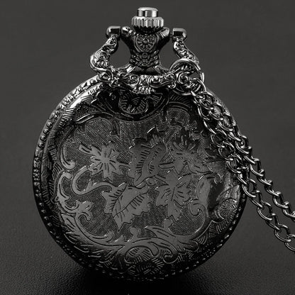 Luckacco Tree of Life Pattern Sketch Ink Painting Dial Pocket Watch All Black Vintage Necklace Chain Quartz fob Clock reloj