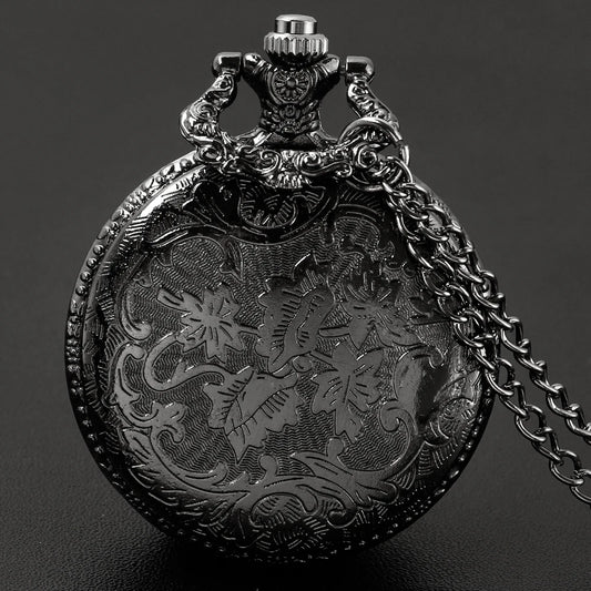 Luckacco Tree of Life Pattern Sketch Ink Painting Dial Pocket Watch All Black Vintage Necklace Chain Quartz fob Clock reloj