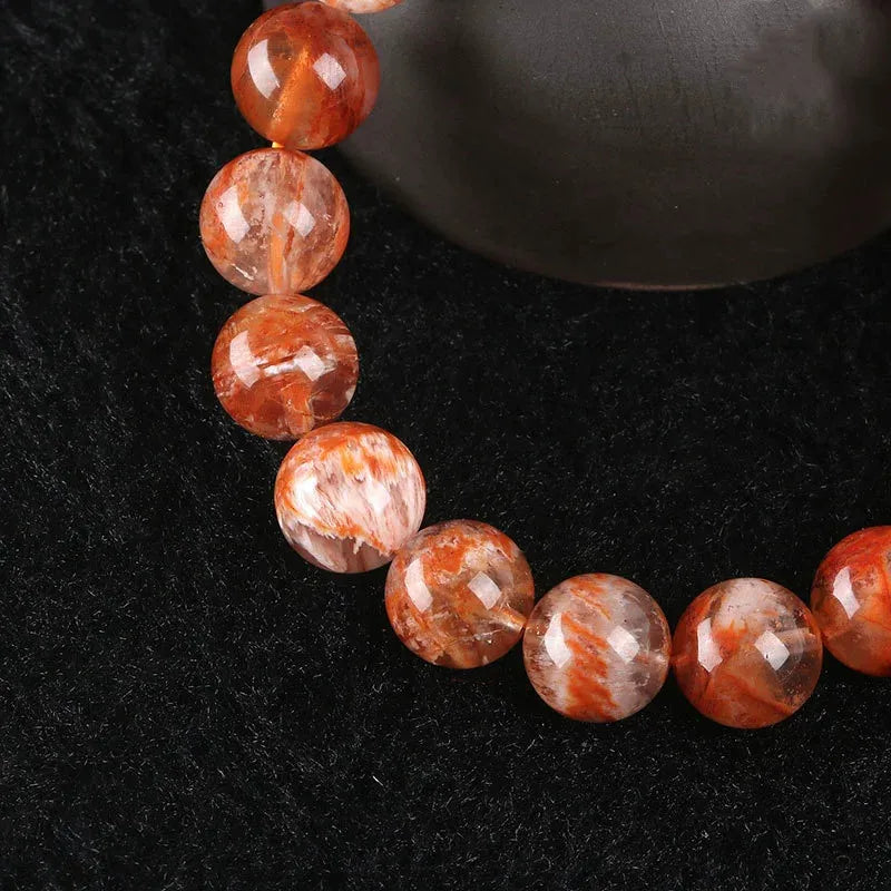 luckacco natural orange white sericite snow phantom quartz bracelet crystal clear round beads bracelet 9mm 10mm aaaaa