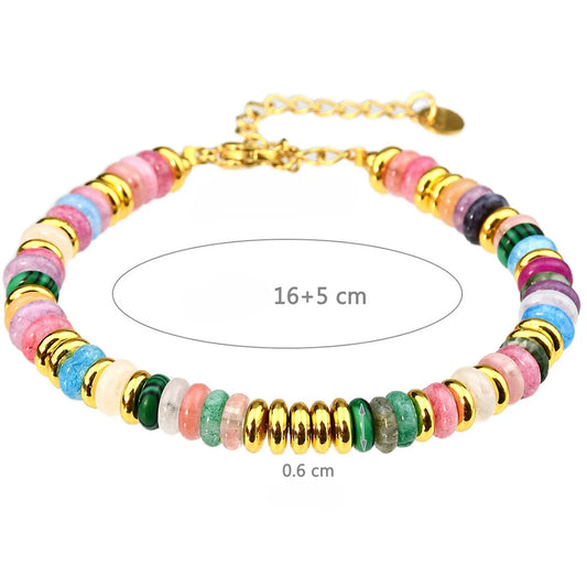 Luckacco Fashion Dopamine Colored Natural Stone Adjustable Bead Bracelets Women's Light Luxury High-end Pebble Bracelet Jewelry
