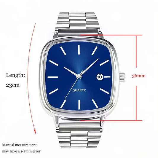 Luckacco Fashion Brand Men Watch Steel Strap Business Calendar Quartz Watches Luxury Wristwatches Gift  Big Dial Clock