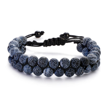 Luckacco Fashion Men Tiger Eye Natutal Stone Beaded Braided Bracelet Bangles Handmade Double Layer Lapis Lazuli Bracelets Hommes
