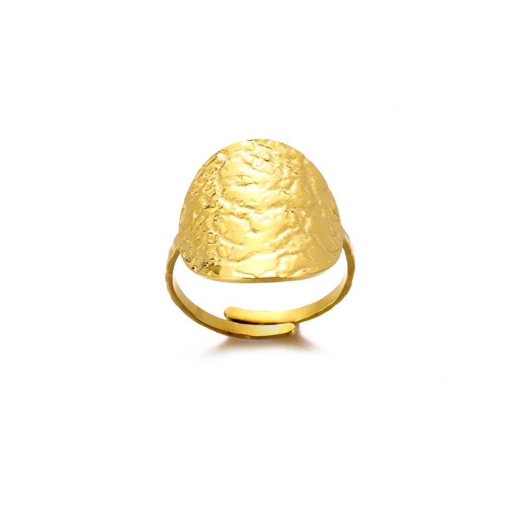 luckacco gold color stainless steel coin ring broad surface elliptical geometry rings fashion elegant jewelry accessories for women gift