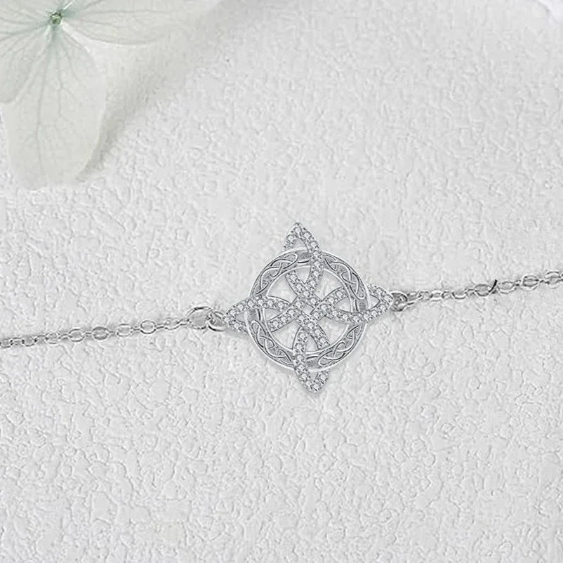 luckacco 925 thai silver witch knot zirconia bracelet for women witchcraft good luck amulet cz chain bracelet wicca protection jewelry