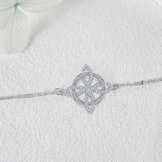 Luckacco 925 Thai Silver Witch Knot Zirconia Bracelet for Women Witchcraft Good Luck Amulet CZ Chain Bracelet Wicca Protection Jewelry