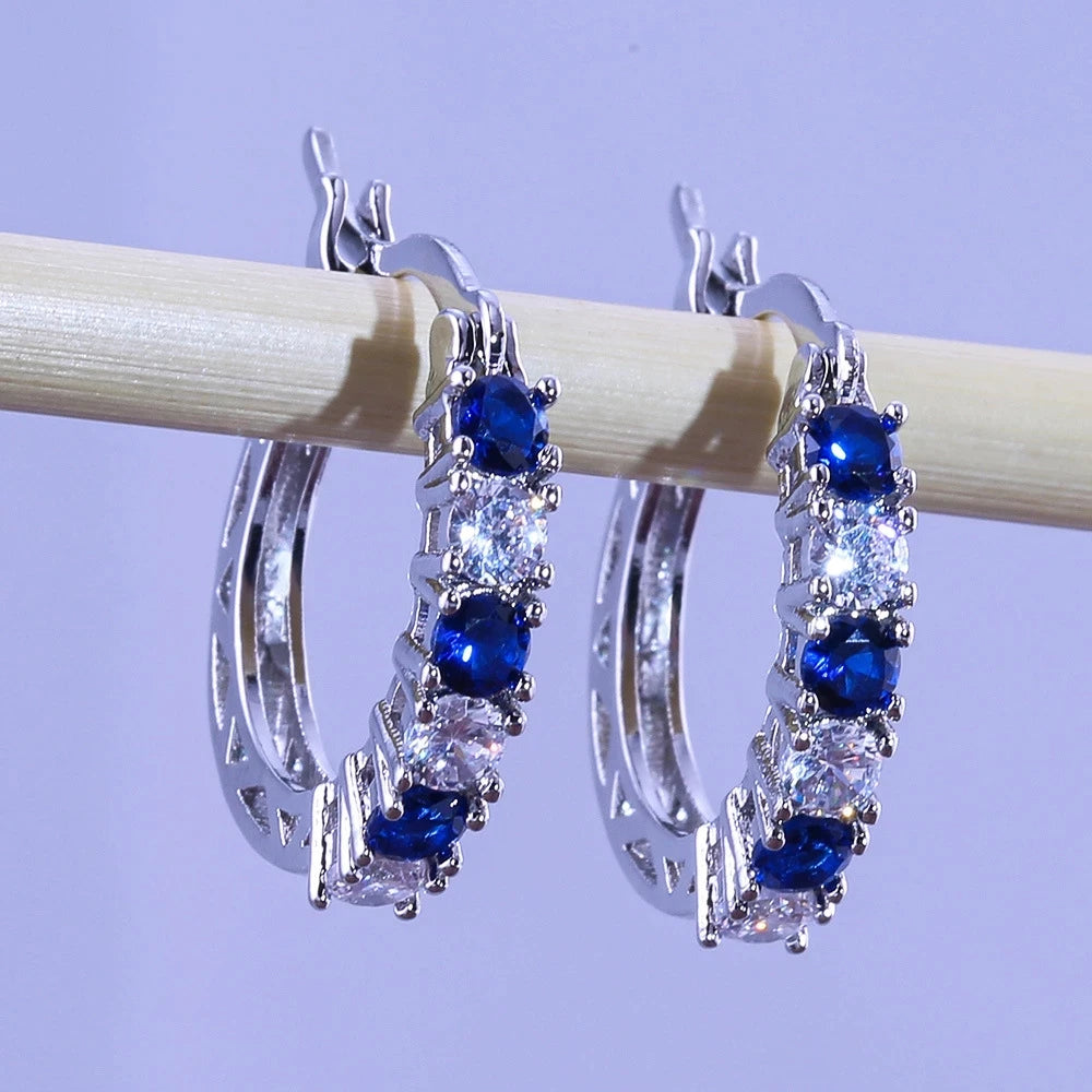 luckacco new arrival 925 sterling silver pendientes fashion round circle clear mosaic cz zircon stud earrings for women jewelry brincos