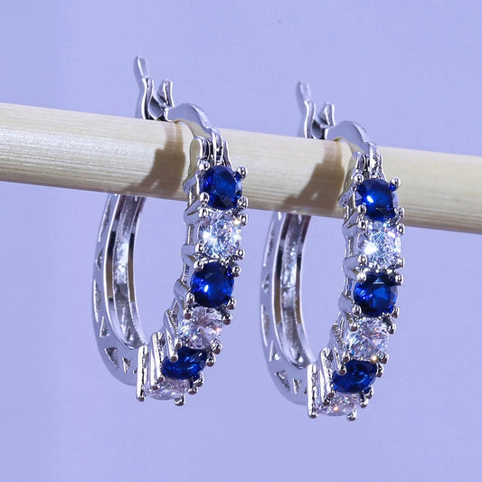 Luckacco New Arrival 925 Sterling Silver pendientes Fashion Round Circle Clear Mosaic CZ Zircon Stud Earrings for Women Jewelry brincos