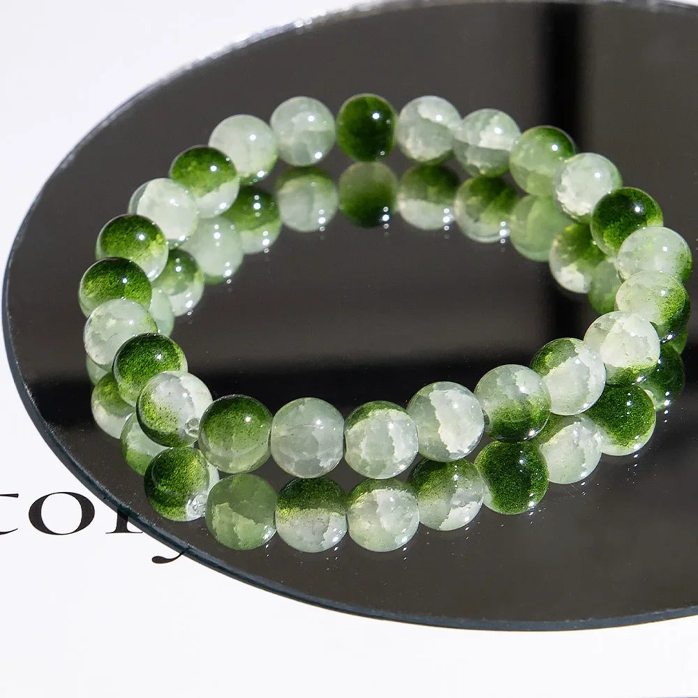 luckacco fashion exquisite ice crack gradient forest flower pattern beaded glass bracelet for women high beauty elastic bracelet jewelry