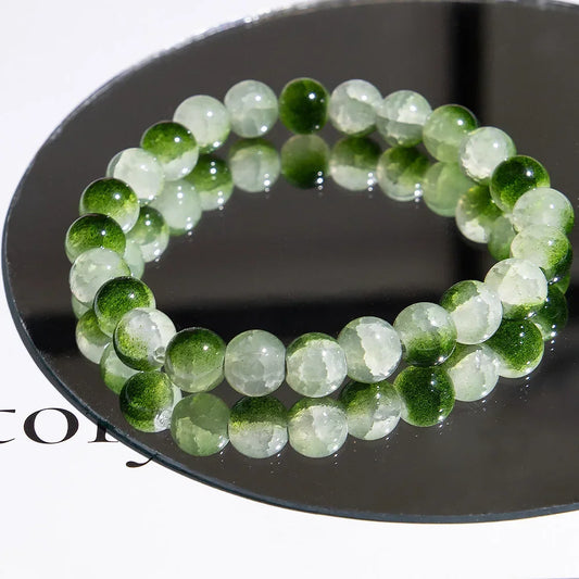 Luckacco Fashion Exquisite Ice Crack Gradient Forest Flower Pattern Beaded Glass Bracelet for Women High Beauty Elastic Bracelet Jewelry