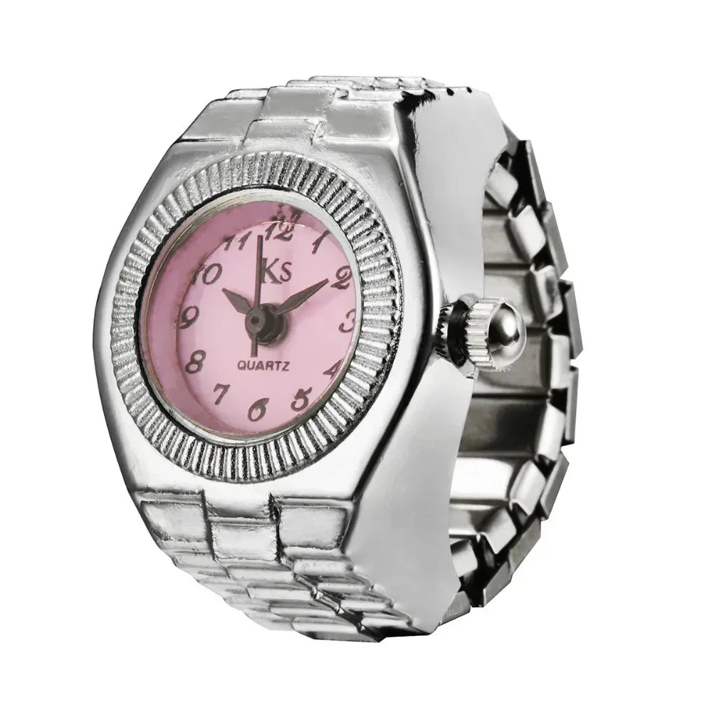luckacco couple finger watch ring vintage punk elastic alloy band men women jewelry clock roman numerals dial 28style mini quartz watches