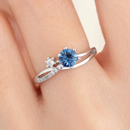 Luckacco Minimalist Rose Red Blue Stone Small Round Rings For Women Silver Color Stacking Thin Finger Wedding Bands Adjustable Jewelry CZ