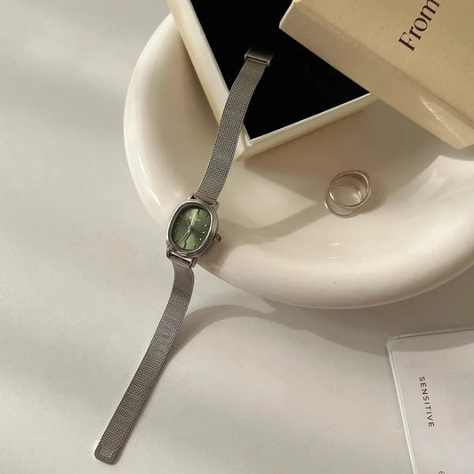 Luckacco Simple Brand Women Watch Small Oval Dial Green Ladies Wristwatches Luxury Girl Gift Watch  Relojes Para Mujer