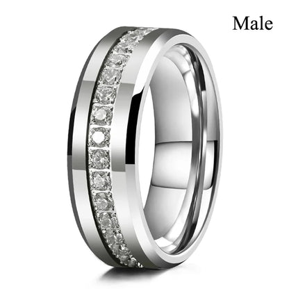 Luckacco Couple Rings Exquisite Women Rhinestones Zirconia Rings Set Simple Gold Color Men Stainless Steel CZ Stone Rings Wedding Jewelry