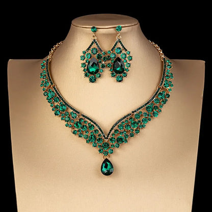 Luckacco Luxury Crystal AB Color Choker Necklace Earrings Set Rhinestone Bridal Jewelry Sets for Bride Wedding Party Costume Bijoux Femme