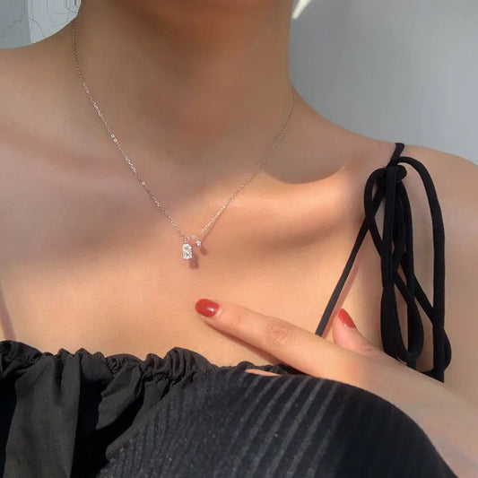 Luckacco 925 Sterling Silver Letter Necklace Shiny Zircon Letter Pendant Collar Chain Your Name Necklace Wedding Jewelry Birthday Gift
