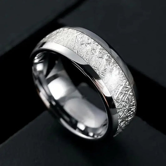 Luckacco Personalized Couple Stainless Steel Engagement Jewelry Ring, Opal Inlaid Dome Engagement Ring, Daily Matching Ring