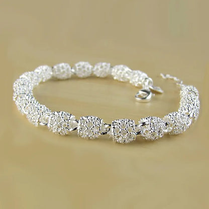 Luckacco 925 Silver Flower Beads Charm Bracelets For Women Hollow Ball Silver Bracelet Adjustable Wedding Party Jewelry Gifts