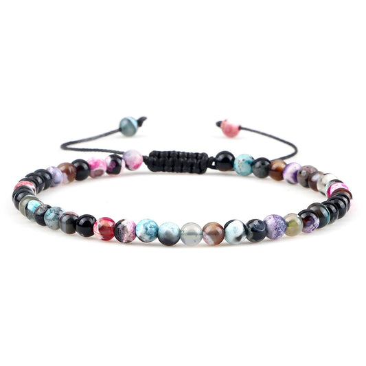 Luckacco Fashion Women Bracelets Natural Agates Onyx Stone Minimalist 4mm Beads Bracelet Handmade Girls Vacation Jewelry Best Friend Gift
