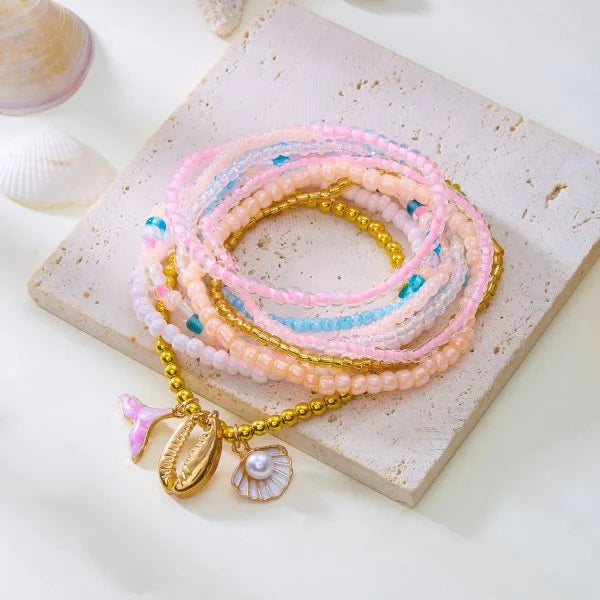 luckacco bohemian imitation shell beads bracelet for women sea star turtle woven rope bracelet handmade friendship beach holiday  jewelry