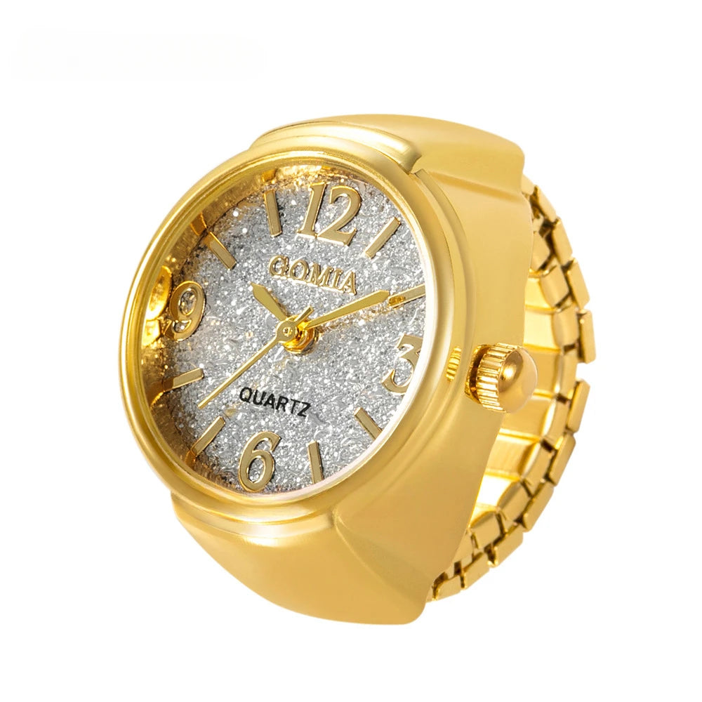 luckacco couple finger watch ring vintage punk elastic alloy band men women jewelry clock roman numerals dial 28style mini quartz watches