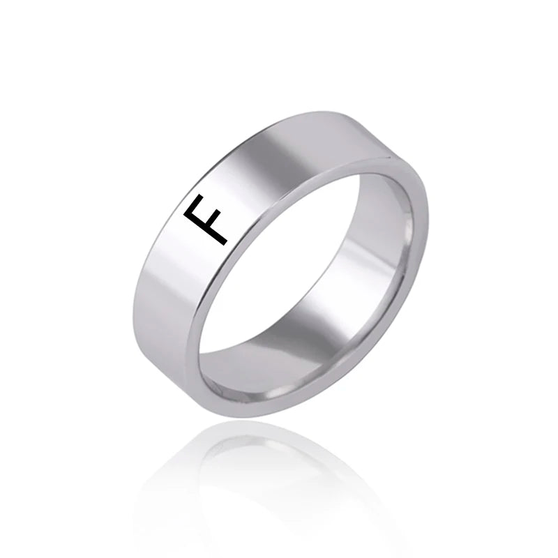luckacco fashion 26 english initial letter ring stainless steel engraved name rings for women birthday gifts
