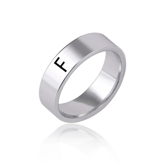 Luckacco Fashion 26 English Initial Letter Ring Stainless Steel Engraved Name Rings For Women Birthday Gifts
