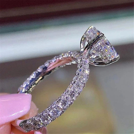 Luckacco Exquisite Fashion Silver Color Engagement Rings for Women Fashion White Zircon Stones Ring Anniversary Bridal Wedding Jewelry