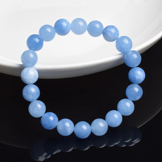 Luckacco Natural Aquamarins Quartzs Beads Bracelet Women Men 6mm 8mm Sky Blue Stone Round Bead Bracelet Elastic Rope Energy Jewelry Gift