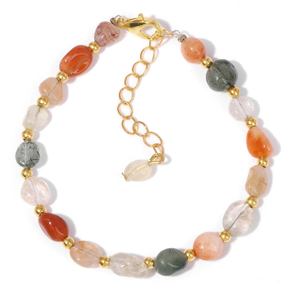 luckacco natural crystal gravel stone bracelets for women healing irregular amethysts lapis lazuli rose quartzs chain bracelet jewelry