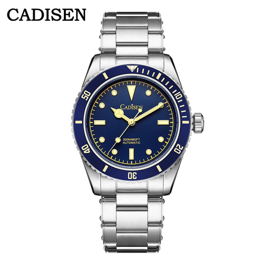 Luckacco CADISEN Luxury Men Watch 38mm Diver Vintage Automatic Business Wristwatches NH35 Mechanical Sapphire 20 Bar Mens Retro Clock