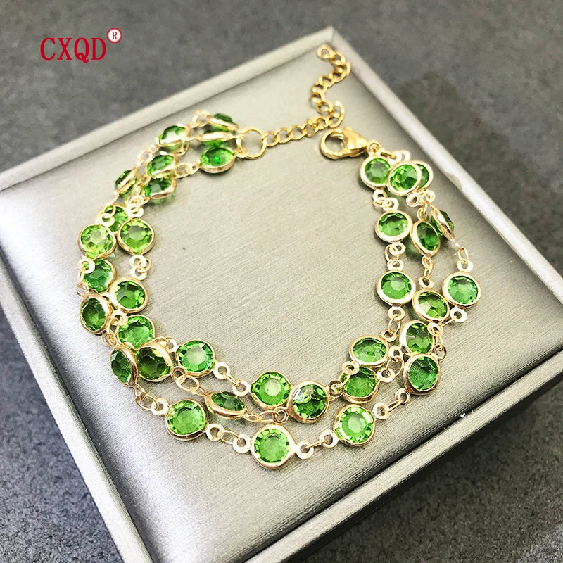 luckacco beautiful fashion multicolor stainless steel lobster clasp glass copper combination golden bracelets for women girls kids gift