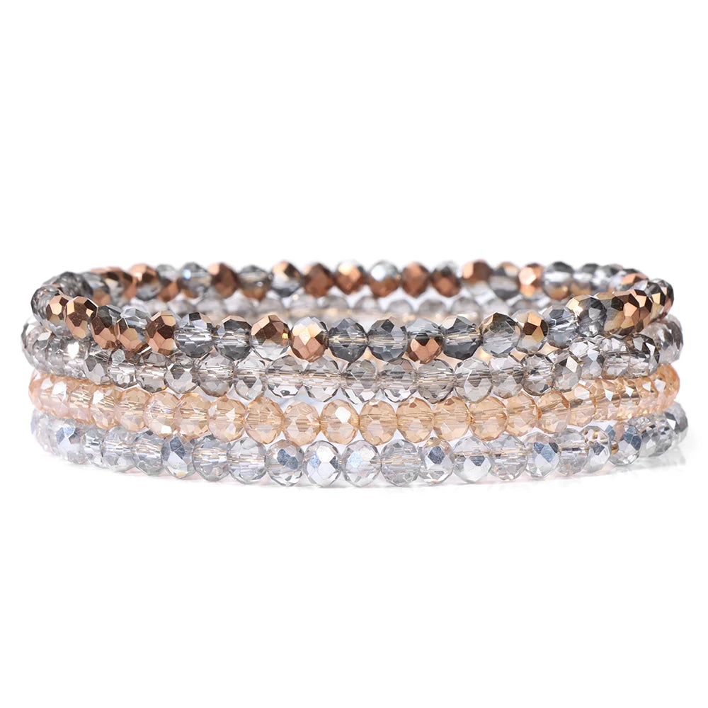 luckacco 4pcs/set shinning crystal beads elastic bracelet bohemian faceted colorful crystal glass beaded bracelet bangles set for women