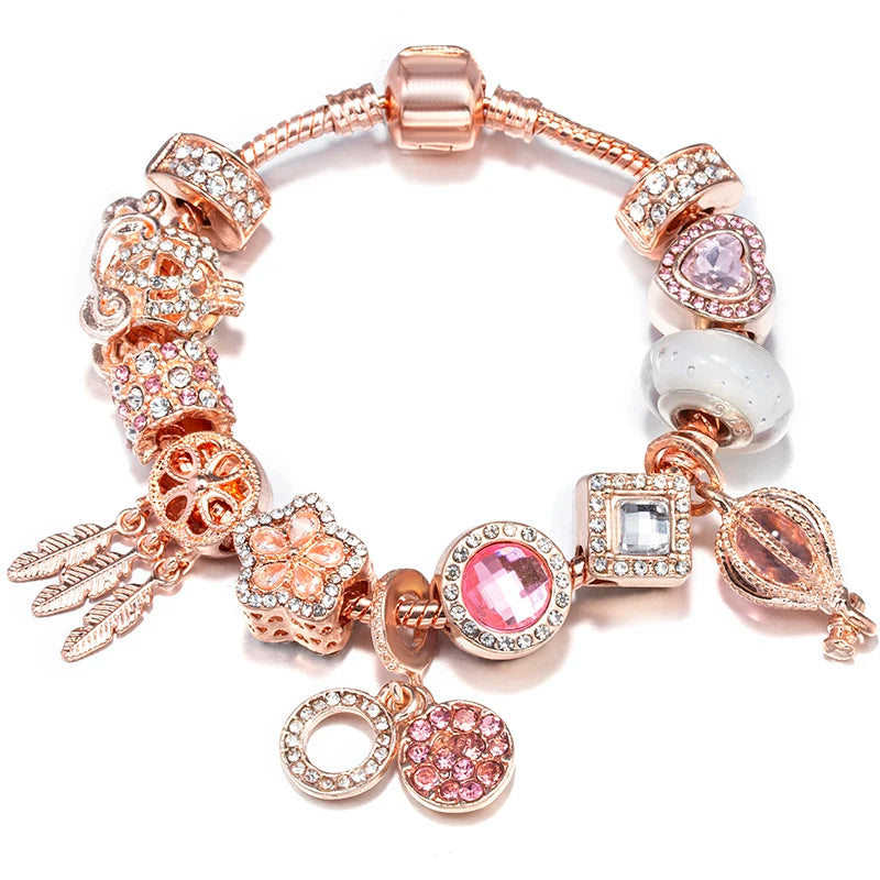 luckacco baopon spring styles butterfly pansy beads charm bracelets diy fine bracelets for women men fiancee bijoux pulseras jewelry gift