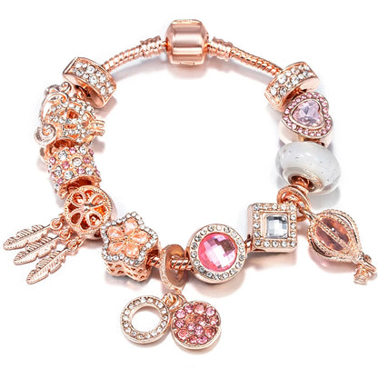 Luckacco BAOPON Spring Styles Butterfly Pansy Beads Charm Bracelets DIY Fine Bracelets For Women Men Fiancee Bijoux Pulseras Jewelry Gift