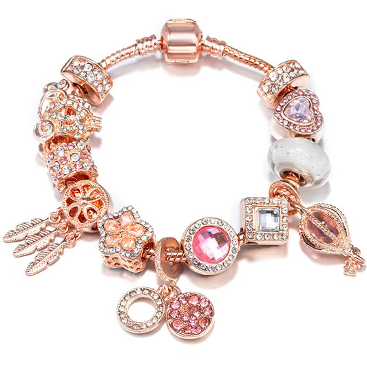 Luckacco BAOPON Spring Styles Butterfly Pansy Beads Charm Bracelets DIY Fine Bracelets For Women Men Fiancee Bijoux Pulseras Jewelry Gift