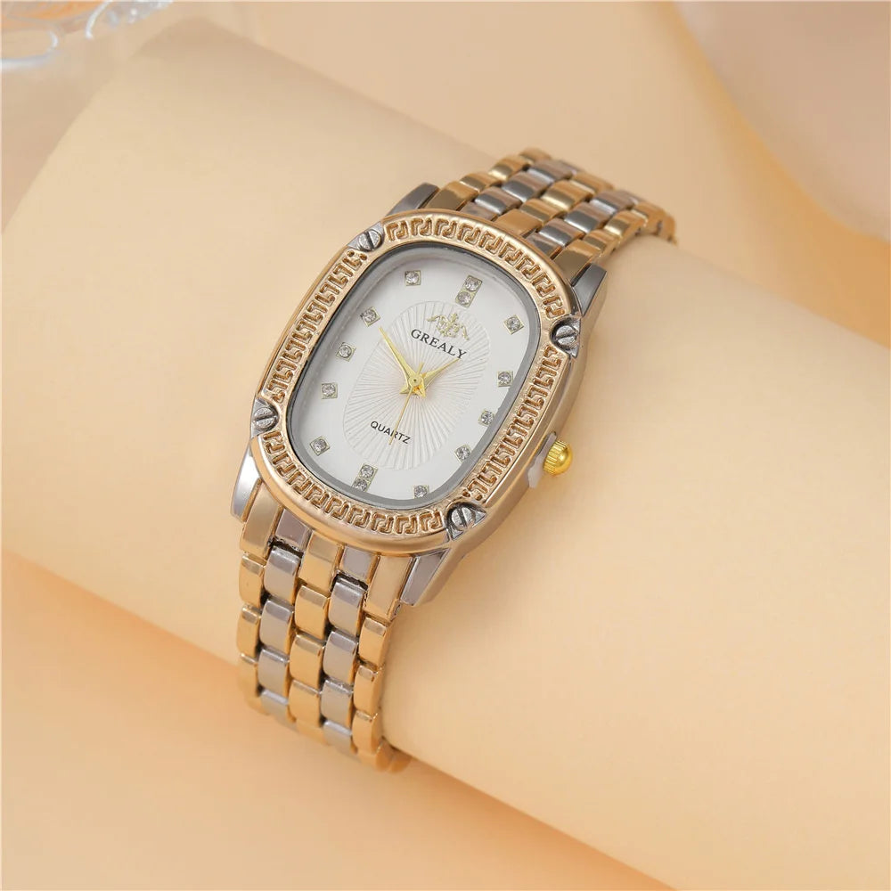 luckacco luxury 2025 women's simple quartz watch casual green diamond set design female dress stainless steel bracelet clock watches