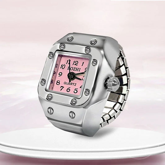 Luckacco Vintage Punk Finger Watch Mini Elastic Strap Alloy Watches Couple Rings Jewelry Clock Retro Roman Quartz Watch Rings Women Men