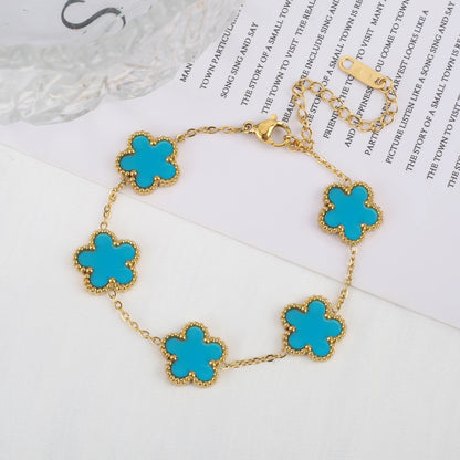 Luckacco Classic Luxury Stainless Steel Bracelet Ladies Adjustable Five Flower Bracelets for Women New Fashion Party Jewelry Gifts Clover